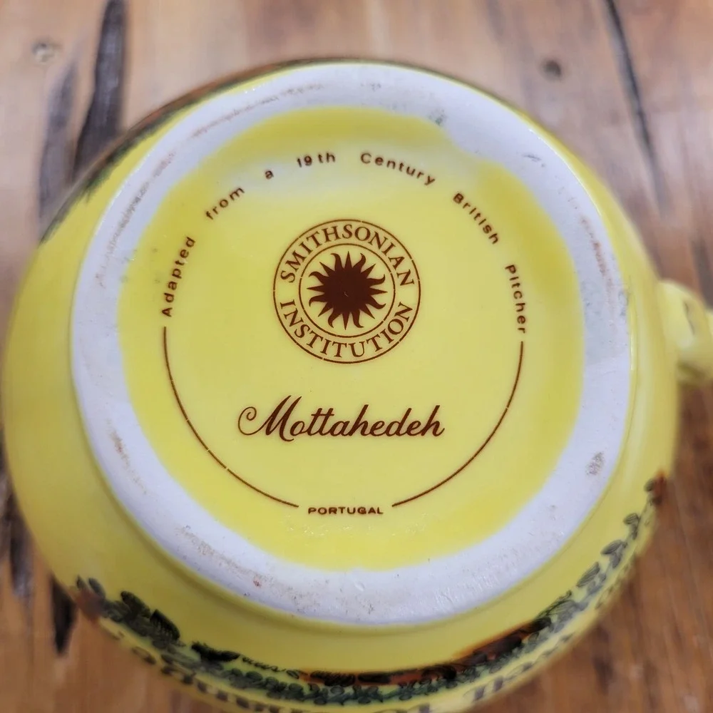 Vtg MOTTAHEDEH Yellow Cup & Pitcher Set Portugal Smithsonian Tea Coffee Gift